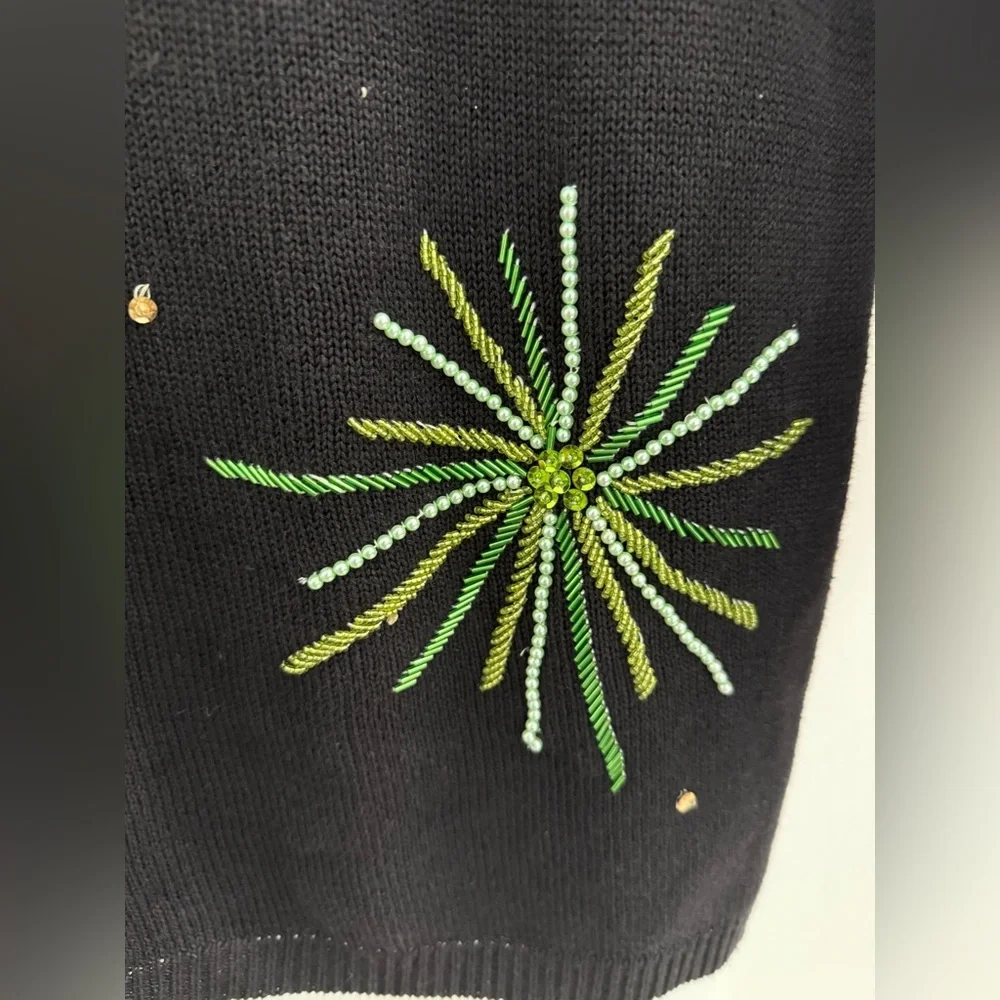VTG Victoria Harbour black knit sweater w/ beaded fireworks - Picture 9 of 16